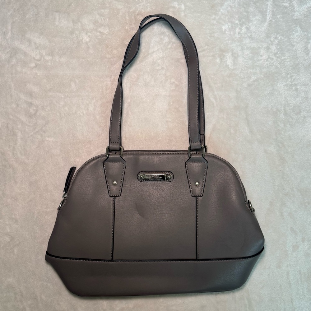 Nicole Miller Gray Leather Satchel